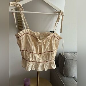 Beige Y2K 90’s Babydoll Lace Boho Cowgirl Western Coquette Cropped Corset top  L